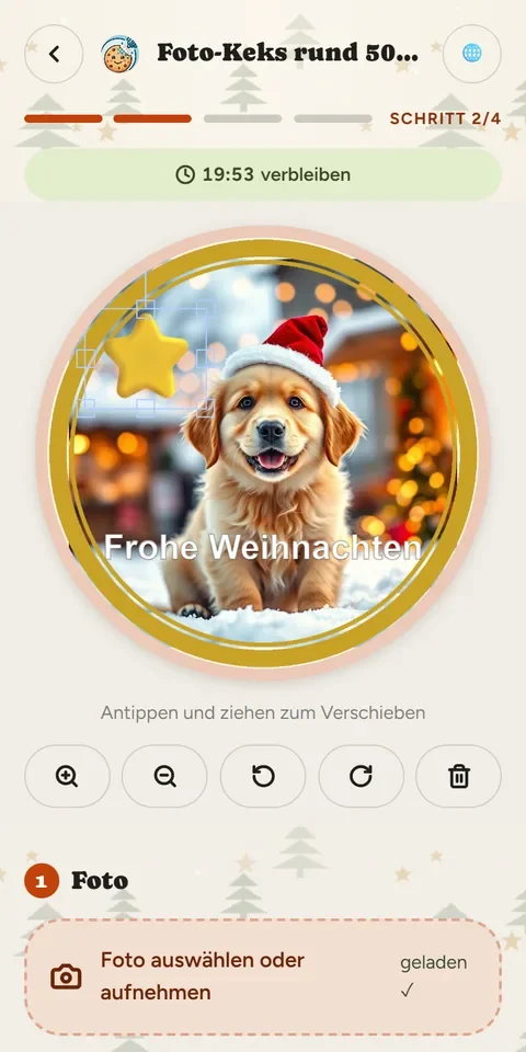 canprintweb am Handy: Fotokeks mit Rahmen und Gruß gestalten