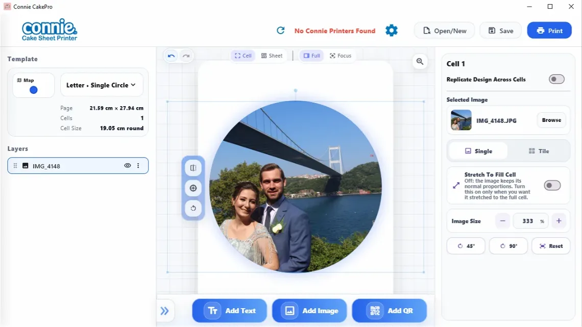 Screenshot der CakePro Software mit runder Tortenvorlage