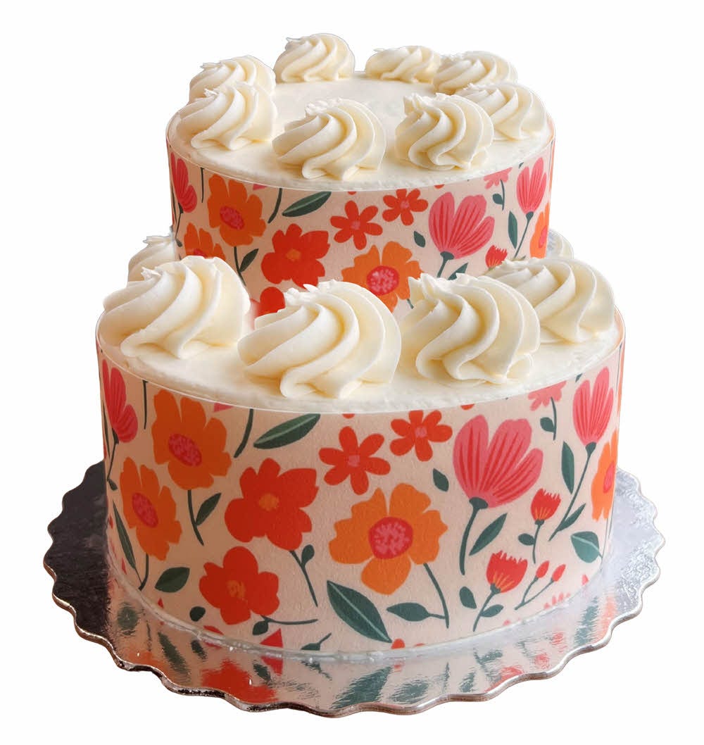 Torte mit umlaufendem essbarem Blumendekor vom Primera Connie